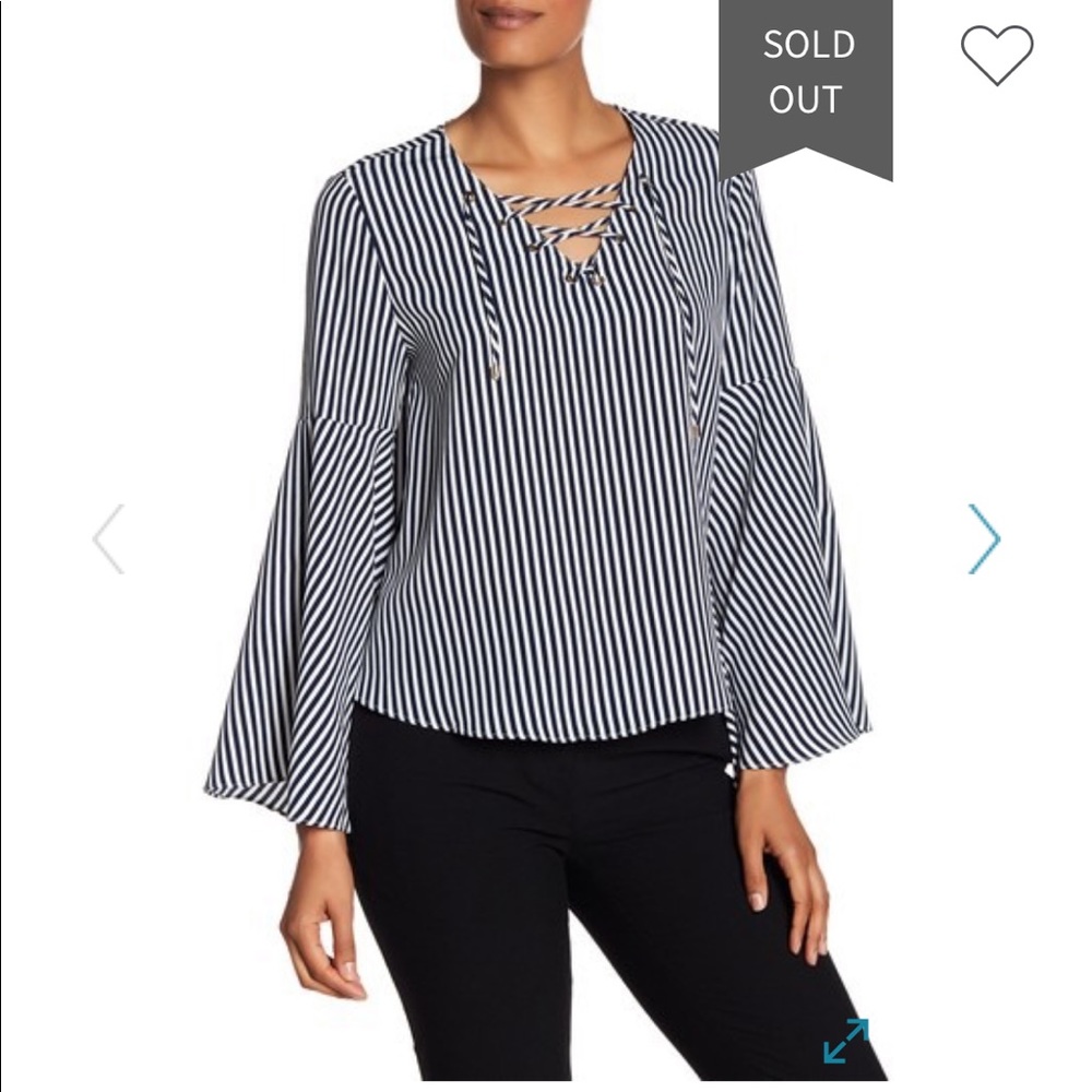 Lace up front bell sleeve blouse